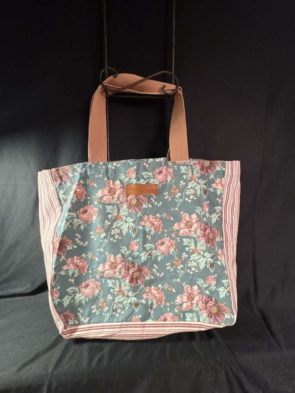 Laura Ashley Floral Canvas Tote Bag Pink Blue Reusable Cottage